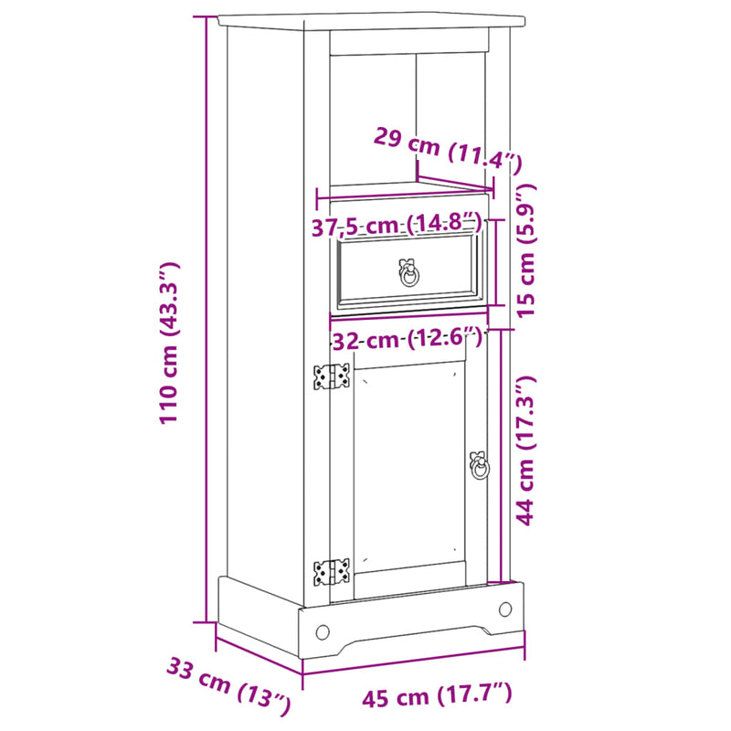 Badschrank Corona 45x33x110 cm Massivholz Kiefer