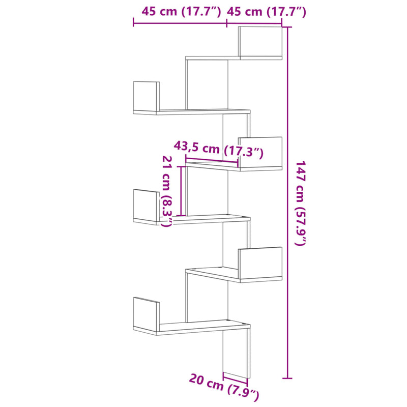 Wand-Eckregal Sonoma-Eiche 45x45x147 cm Holzwerkstoff