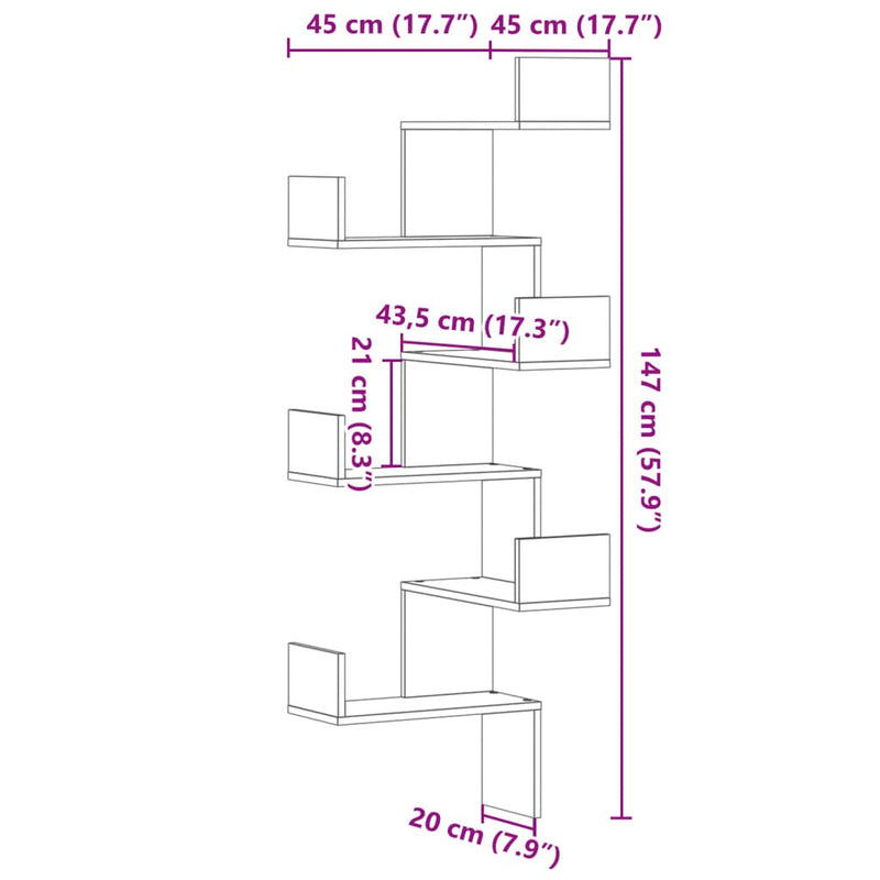 Wand-Eckregal Braun Eichen-Optik 45x45x147 cm Holzwerkstoff