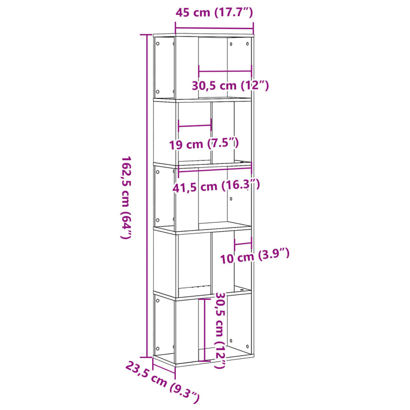 Bücherregal 5 Böden Weiß 45x23,5x162,5 cm Holzwerkstoff