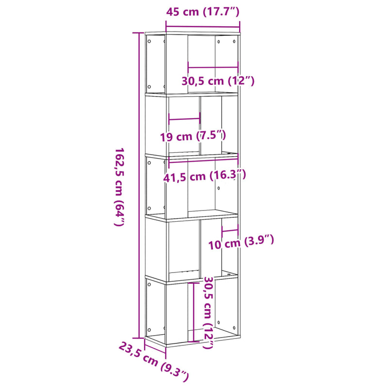 Bücherregal 5 Böden Betongrau 45x23,5x162,5 cm Holzwerkstoff