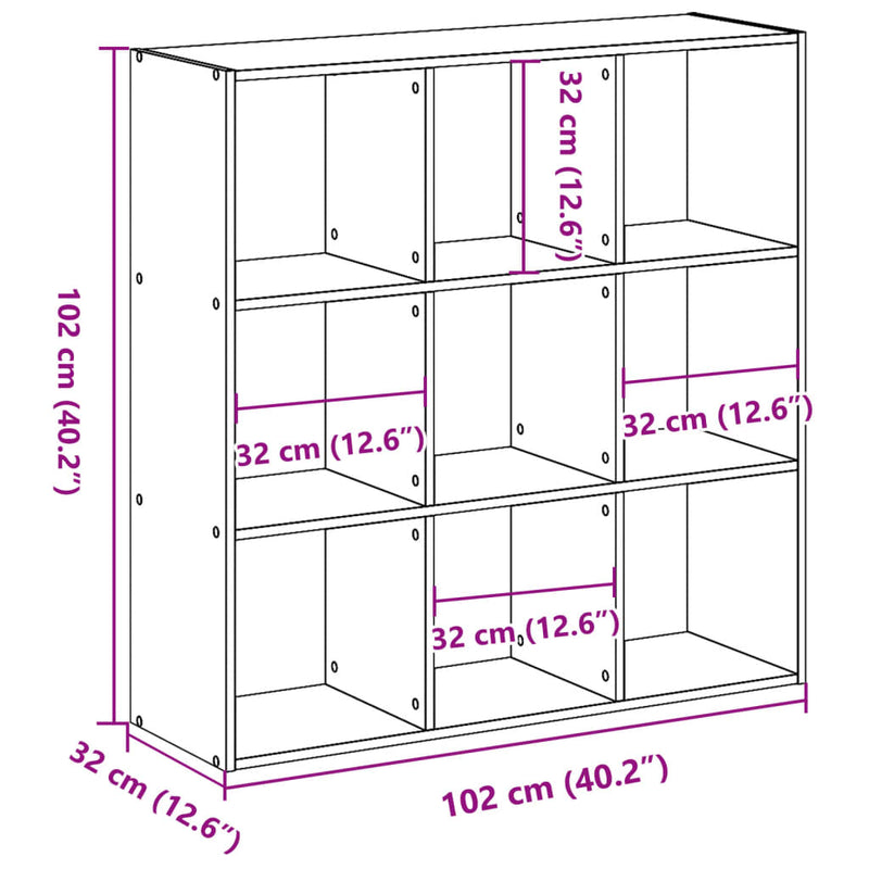 Bücherregal Grau Sonoma 102x32x102 cm Holzwerkstoff