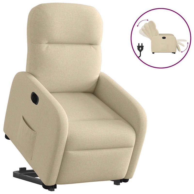 Relaxsessel mit Aufstehhilfe Elektrisch Creme Stoff