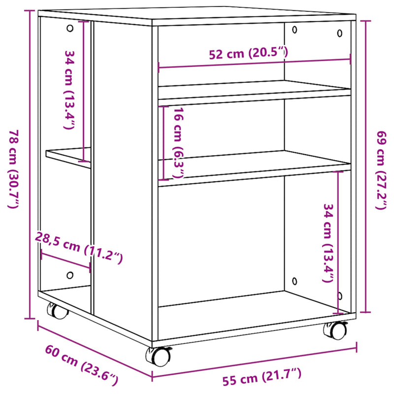 Beistelltisch mit Rollen Weiß 55x60x78 cm Holzwerkstoff