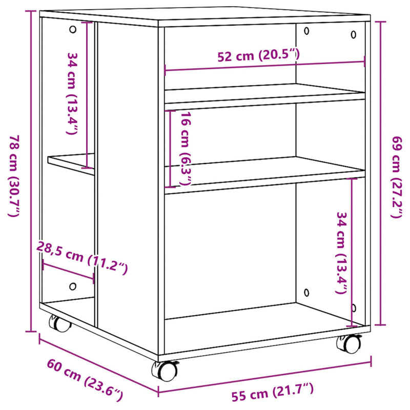 Beistelltisch mit Rollen Betongrau 55x60x78 cm Holzwerkstoff