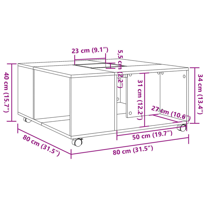 Couchtisch Artisan-Eiche 80x80x40 cm Holzwerkstoff