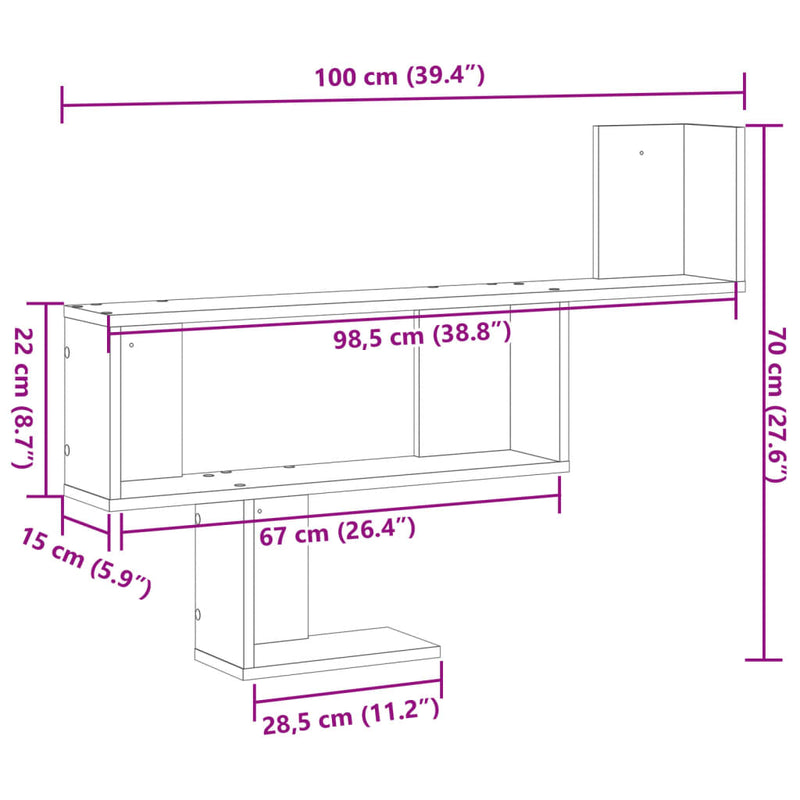 Wandregal Braun Eichen-Optik 100x15x70 cm Holzwerkstoff