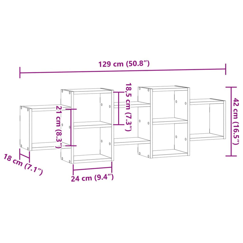 Wandregal Grau Sonoma 129x18x42 cm Holzwerkstoff