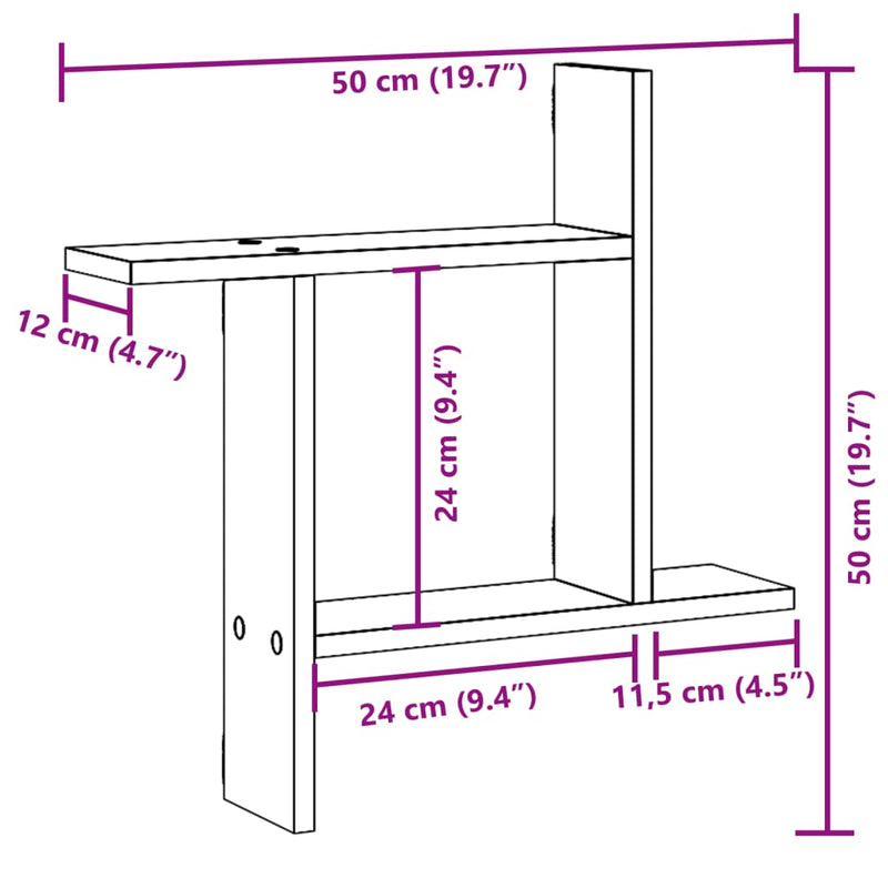 Wandregale 2 Stk. Schwarz 50x12x50 cm Holzwerkstoff