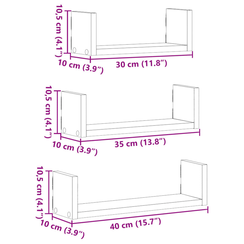 Wandregal 3 Stk. Schwarz Holzwerkstoff