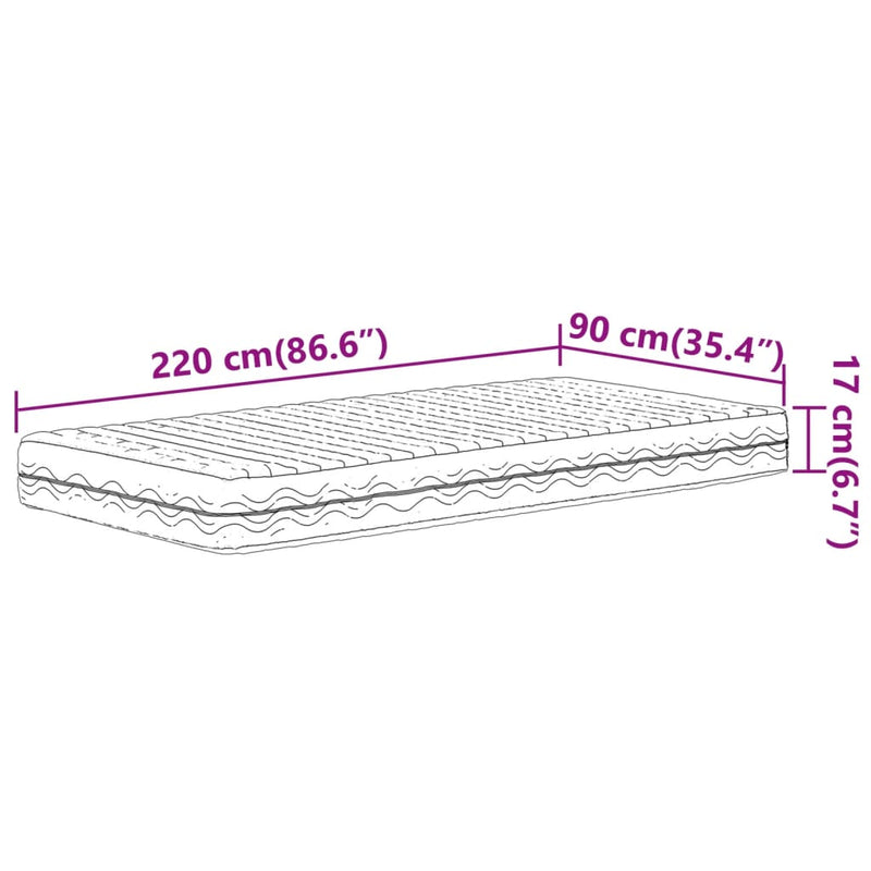 Schaumstoffmatratze Weiß 90x220 cm Härtegrad H2 H3