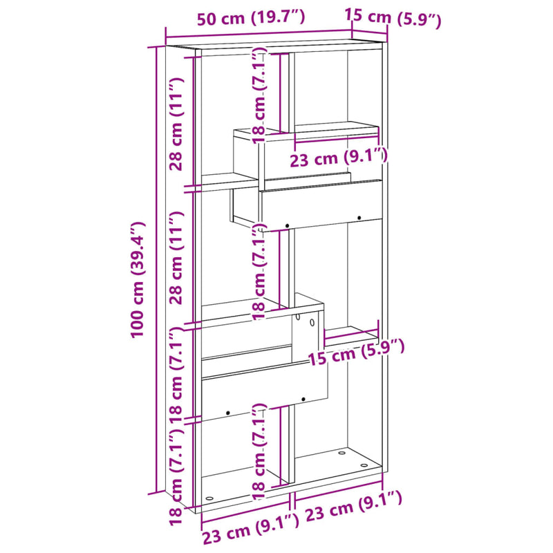 Wandschrank Artisan-Eiche 50x15x100 cm Holzwerkstoff