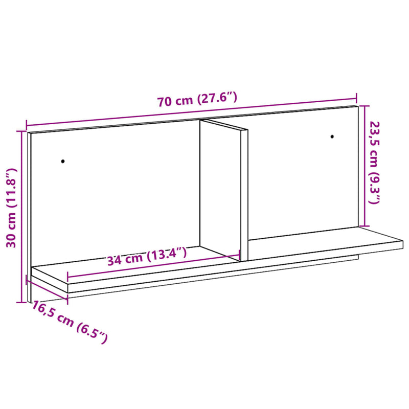 Wandschrank 70x16,5x30 cm Grau Sonoma Holzwerkstoff