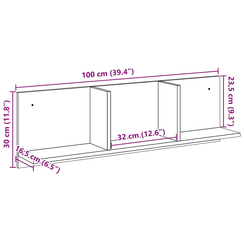 Wandschrank 100x16,5x30 cm Schwarz Holzwerkstoff