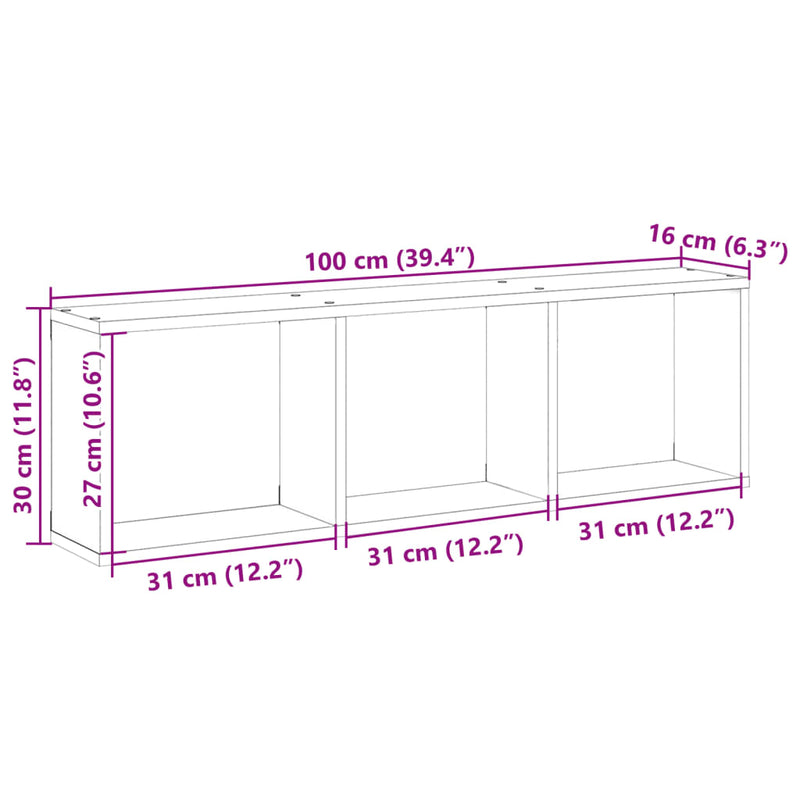 Wandschrank 100x16x30 cm Schwarz Holzwerkstoff