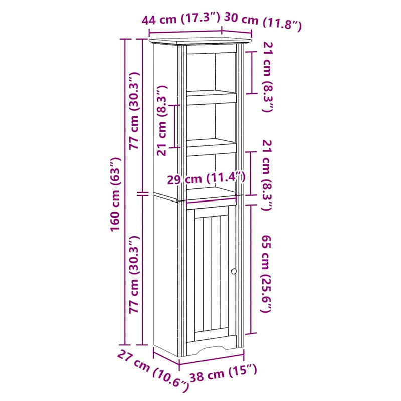 Badschrank BODO Grau 44x30x160 cm