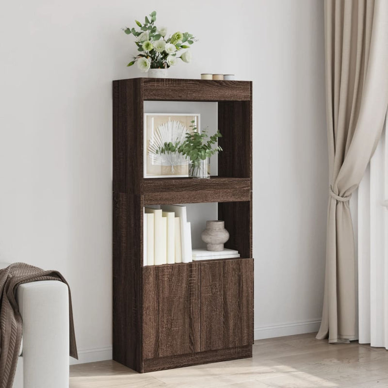 Highboard Braun Eichen-Optik 63x33x140 cm Holzwerkstoff