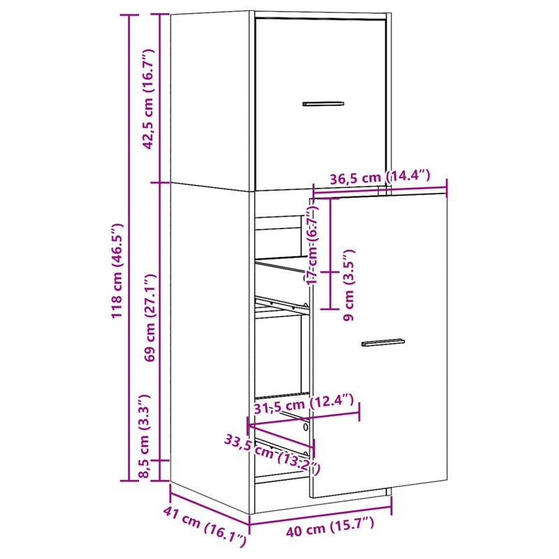 Apothekerschrank Betongrau 40x41x118 cm Holzwerkstoff