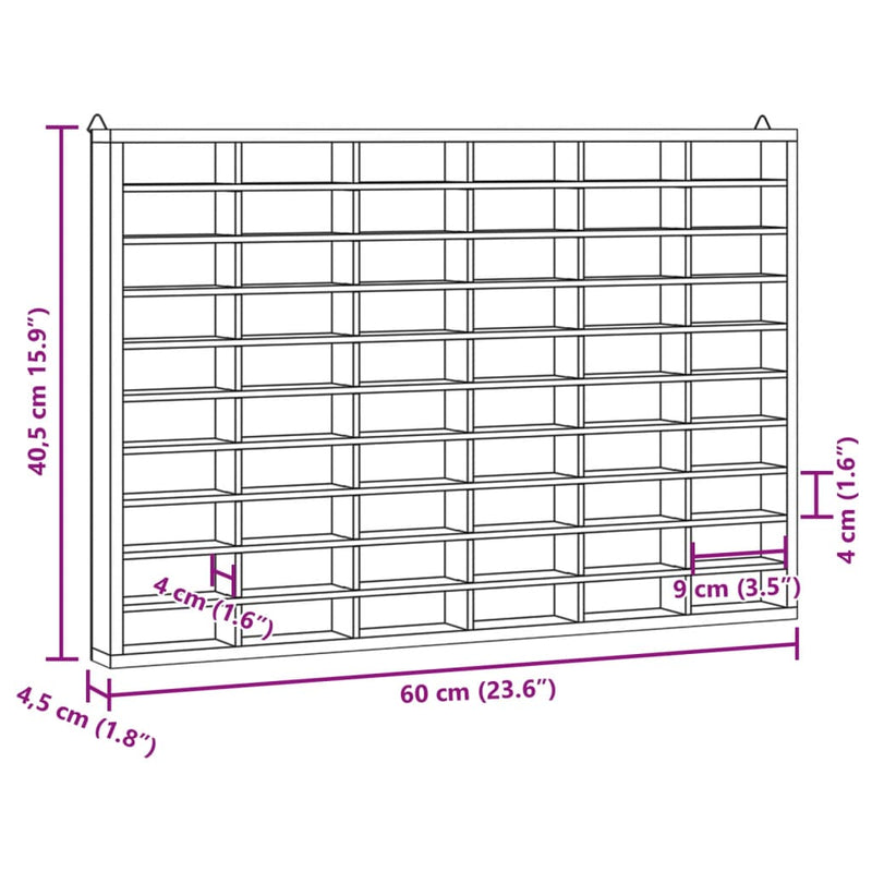 Wandvitrine mit 60 Fächern 60x4,5x40,5 cm