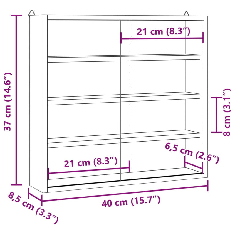 Hängevitrine mit Schiebetüren 40x8,5x37 cm