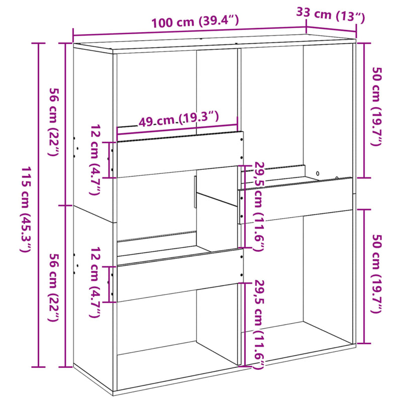 Raumteiler Grau Sonoma 100x33x115 cm Holzwerkstoff