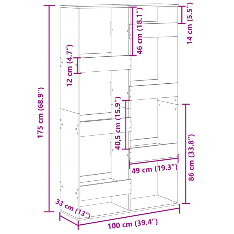 Raumteiler Grau Sonoma 100x33x175 cm Holzwerkstoff