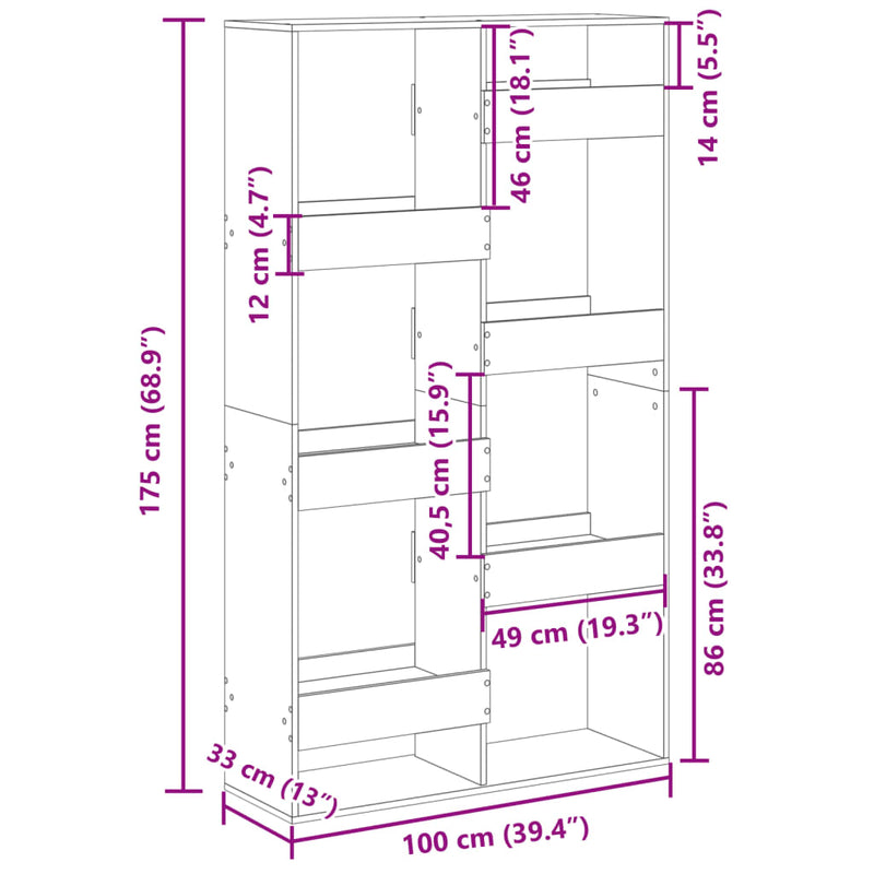 Raumteiler Braun Eichen-Optik 100x33x175 cm Holzwerkstoff