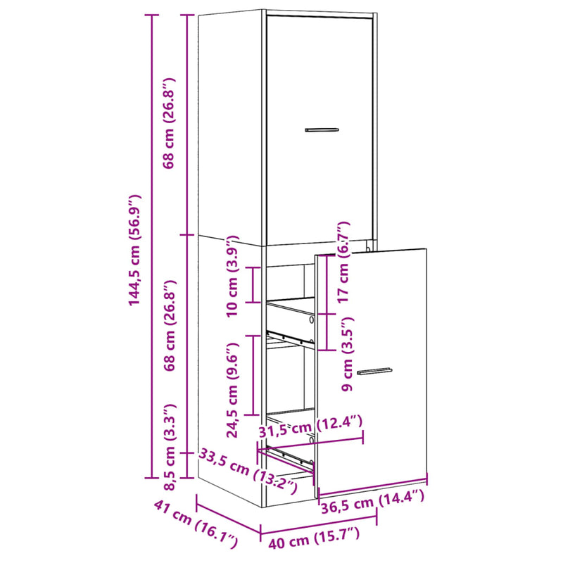 Apothekerschrank Eichen-Optik 40x41x144,5 cm Holzwerkstoff