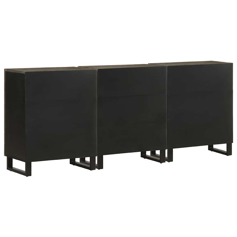 3-tlg. Sideboards Schwarz 60x33x75 cm Massivholz Mango