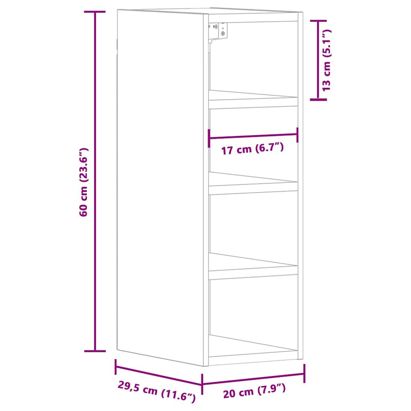 Hängeschrank Braun Eichen-Optik 20X29,5X60 Cm Holzwerkstoff Braune Eiche
