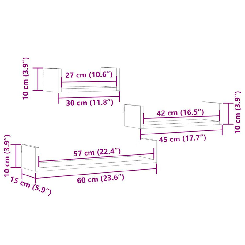 Wandregale 3 Stk. Artisan-Eiche Holzwerkstoff