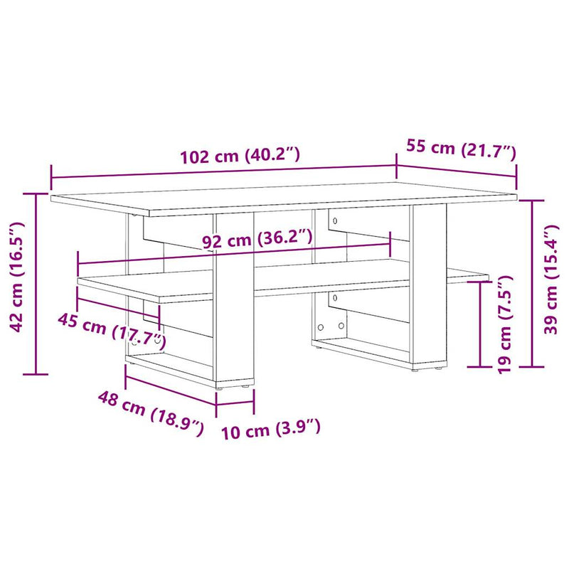 Couchtisch Artisan-Eiche 102x55x42 cm Holzwerkstoff