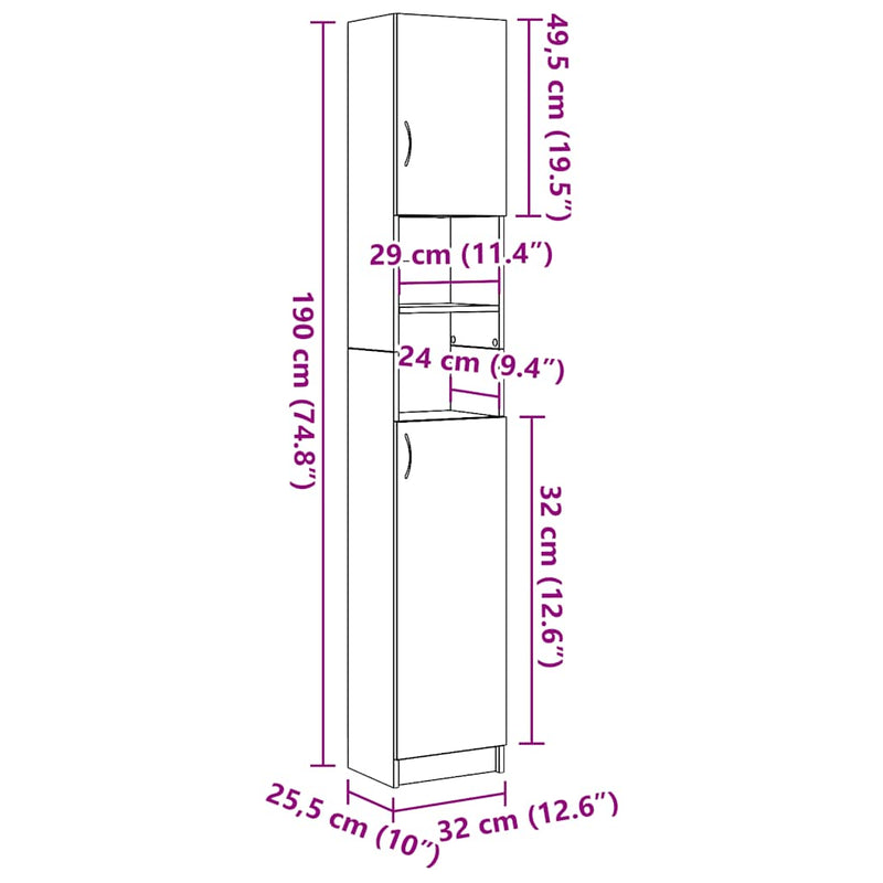 Badschrank Altholz-Optik 32x25,5x190 cm Holzwerkstoff