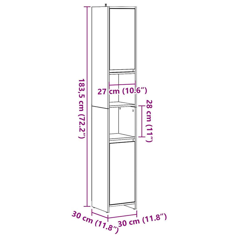 Badschrank Artisan-Eiche 30x30x183,5 cm Holzwerkstoff