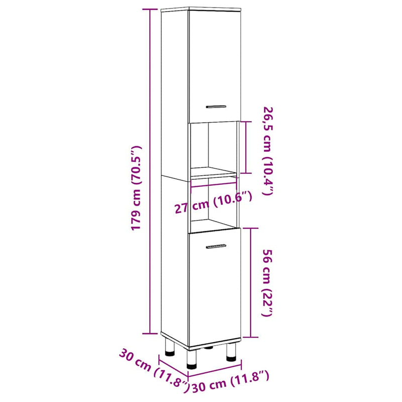 Badezimmerschrank Betongrau 30x30x179 cm Holzwerkstoff