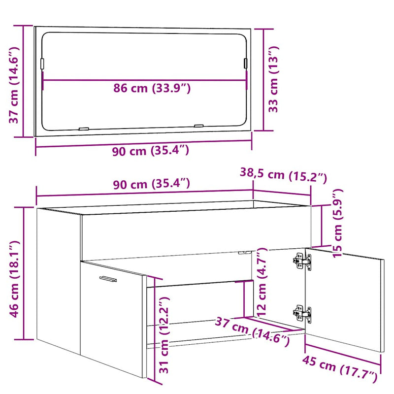 Badschrank mit Spiegel Altholz-Optik Holzwerkstoff