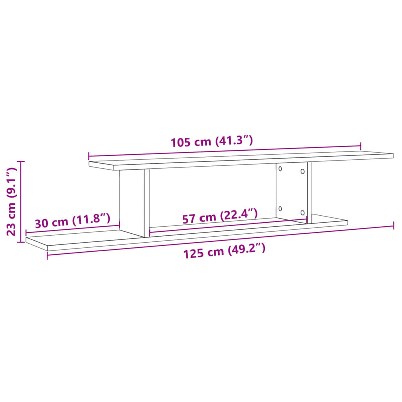 TV-Wandregal Artisan-Eiche 125x18x23 cm Holzwerkstoff