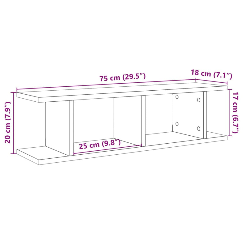 Wandregale 2 Stk. Artisan-Eiche 75x18x20 cm Holzwerkstoff