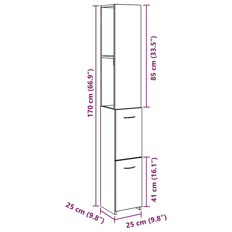 Badschrank Artisan-Eiche 25x25x170 cm Holzwerkstoff