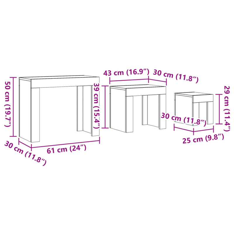 Satztische 3 Stk. Altholz-Optik Holzwerkstoff