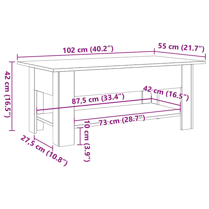 Couchtisch Artisan-Eiche 102x55x42 cm Holzwerkstoff