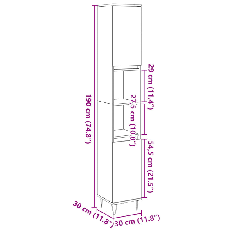 Badschrank Betongrau 30x30x190 cm Holzwerkstoff