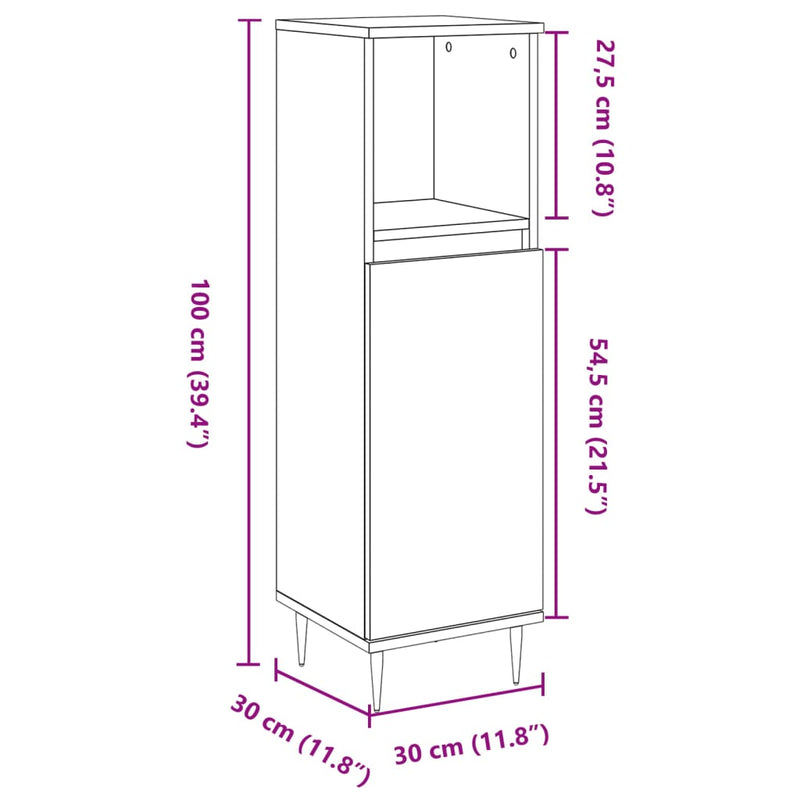 Badschrank Betongrau 30x30x100 cm Holzwerkstoff