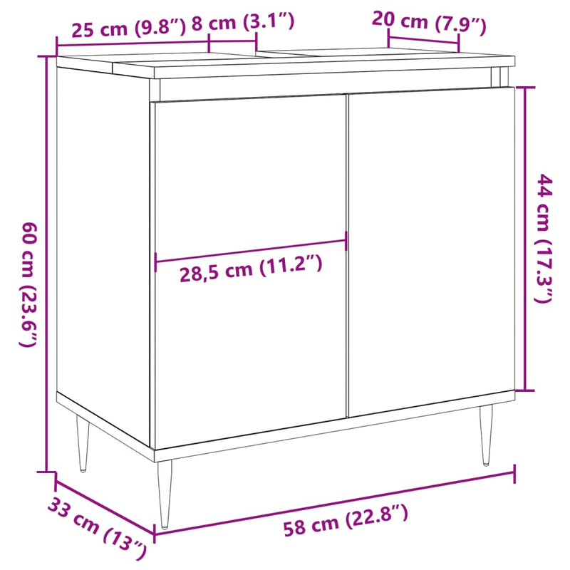 Badschrank Betongrau 58 x 33 x 60 cm Holzwerkstoff