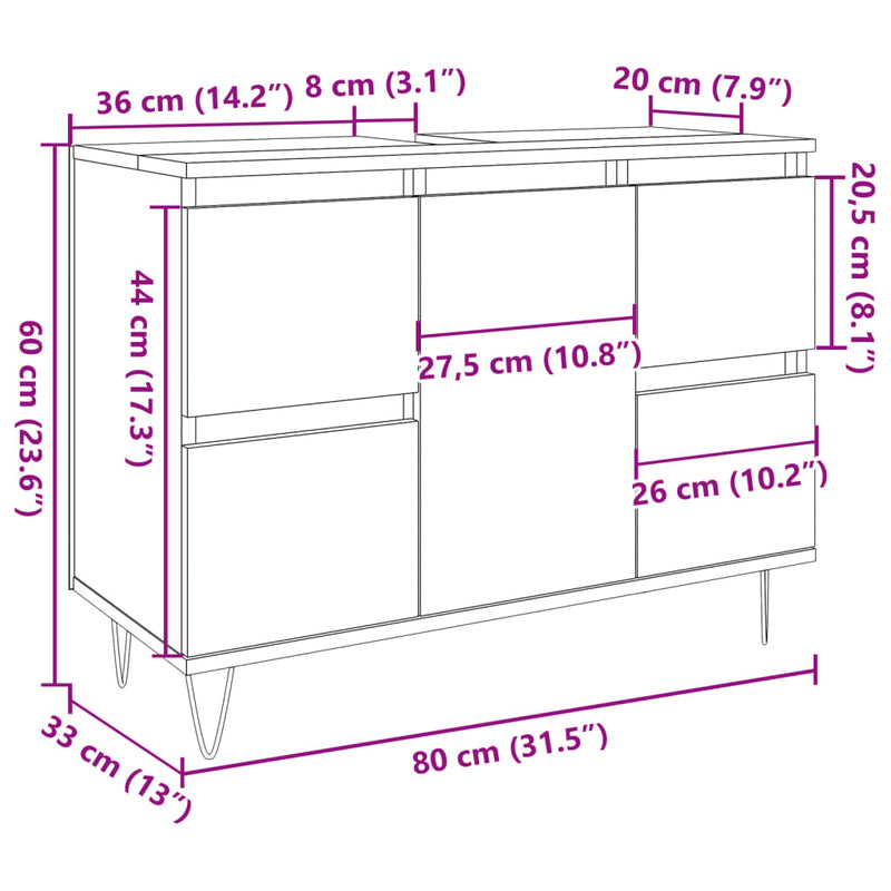 Badschrank Altholz-Optik 80x33x60 cm Holzwerkstoff