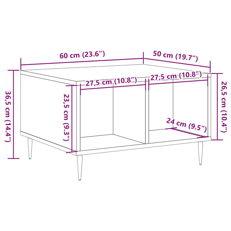 Couchtisch Artisan-Eiche 60x50x36,5 cm Holzwerkstoff