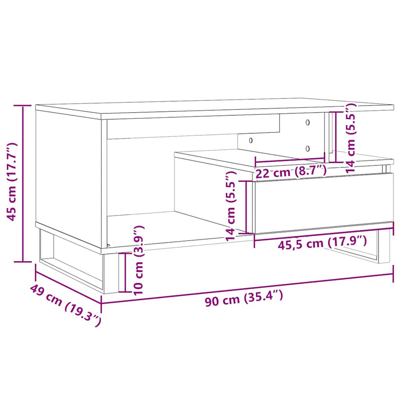 Couchtisch Artisan-Eiche 90x49x45 cm Holzwerkstoff