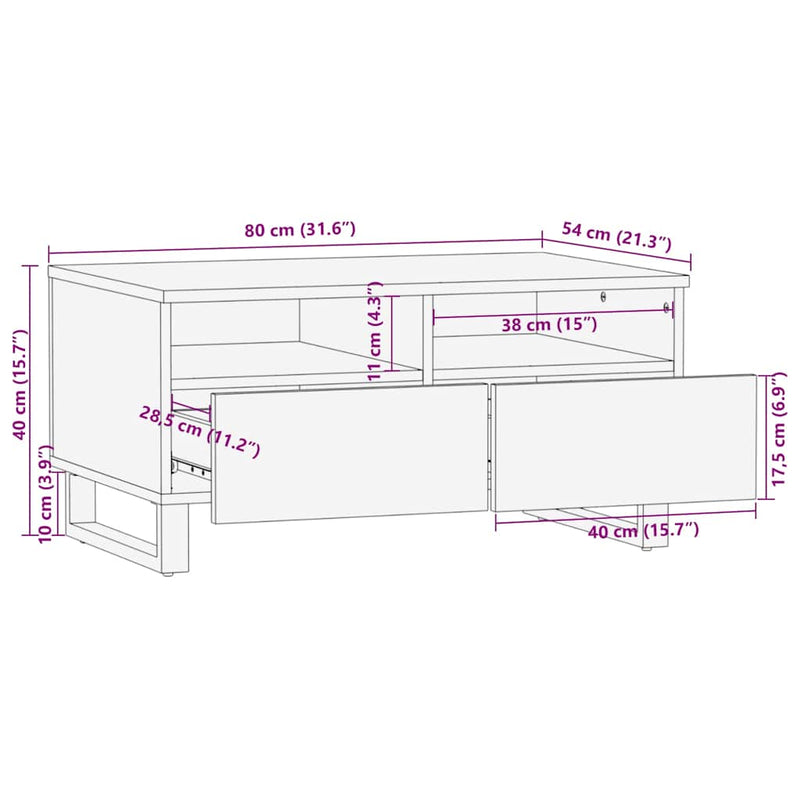 Couchtisch Schwarz 80x54x40 cm Massivholz Mango