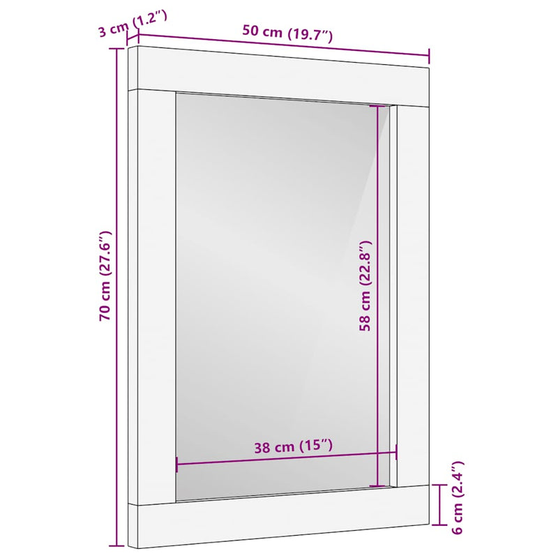 Badspiegel Grau 50x3x70 cm Massivholz Mango