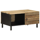 Couchtisch Schwarz 80X50X40 Cm Raues Mangoholz